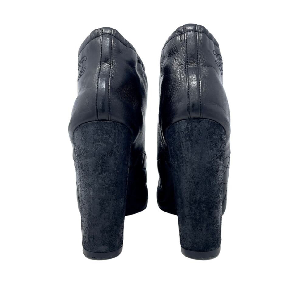 Chanel‎ Shoes Ankle Boots CC Logo Quilted Black Leather Cap Toe High Heels EU 37 - Picture 5 of 9